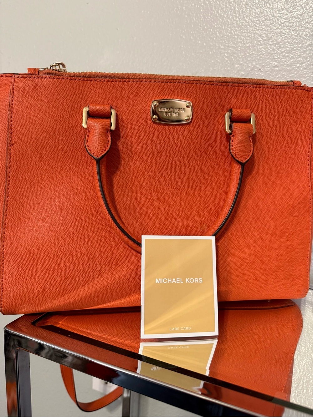 Michael Kors Orange Saffiano Tote & Matching Zip Wristlet Wallet Set - Picture 2 of 16